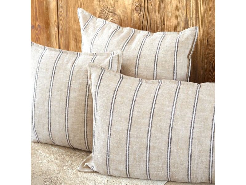 Housse de coussin 100% coton rayures rustiques lourmarin 45x45 cm  - Conforama D