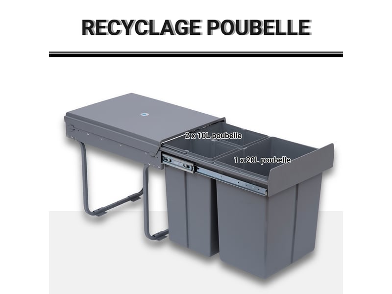  Poubelle coulissante sous évier 3 bacs 40l en acier gris 48x34,2x41,8 cm  - Conforama D