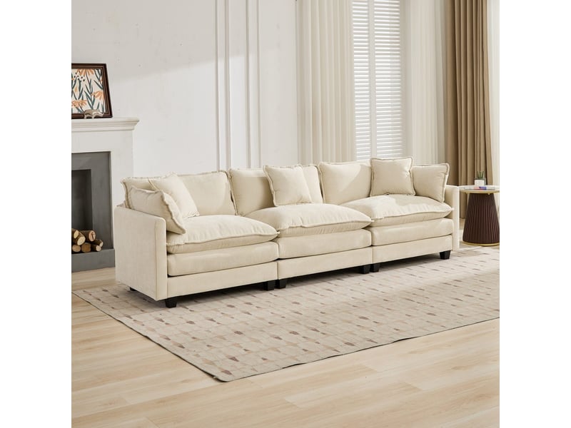  Canapé 3 places nuage moderne sectionnel salon chambre appartement coussin double couche rembourré tissu chenille respirant beige  - Conforama B