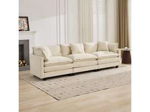 Canapé 3 places nuage moderne sectionnel salon chambre appartement coussin double couche rembourré tissu chenille respirant beige