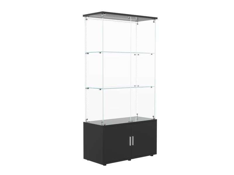  Vitrine en verre 3 niveaux avec meuble de rangement inférieur et ruban led - 78,51 x 35 x 164 cm - noir - armoire d'exposition - ruban led  - Conforama E