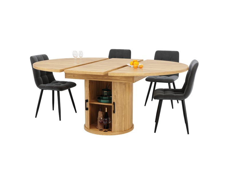 Table à manger extensible ronde, diamètre 118 à 158 cm, pour 6 personnes, effet noyer - Conforama D