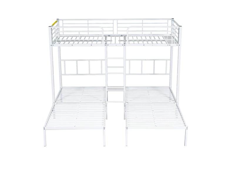  Lit superposé enfant 90x200 cm avec échelle, grille antichute et table, en métal, blanc, sans matelas  - Conforama E