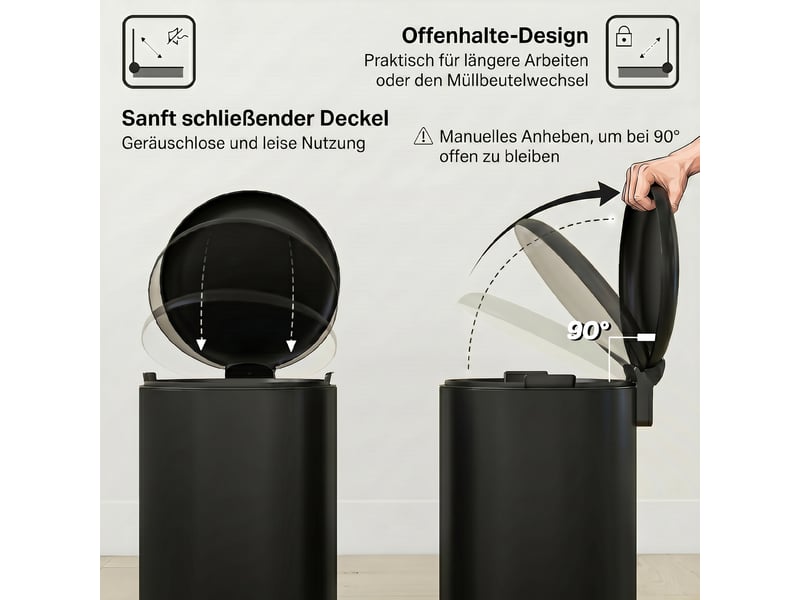  Poubelle à pédale 20 l avec seau amovible métal noir 36 x 30 x 44 cm  - Conforama E