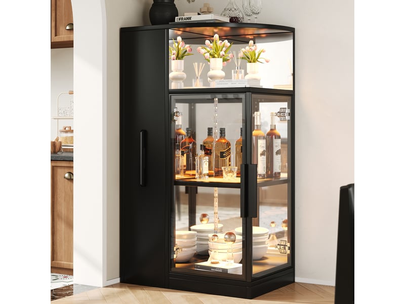  Vitrine led extensible 64x42x112 cm, meuble de collection avec double vitrage trempé, range-bouteilles, panneaux de particules, noir Bliss Lite - Conforama D