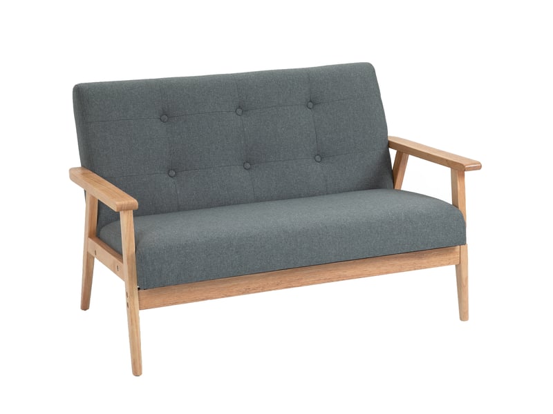  Canapé droit 2 places compact avec coussins rembourrés et pieds antidérapants en lin gris foncé, 115 × 66,5 × 73 cm  - Conforama A