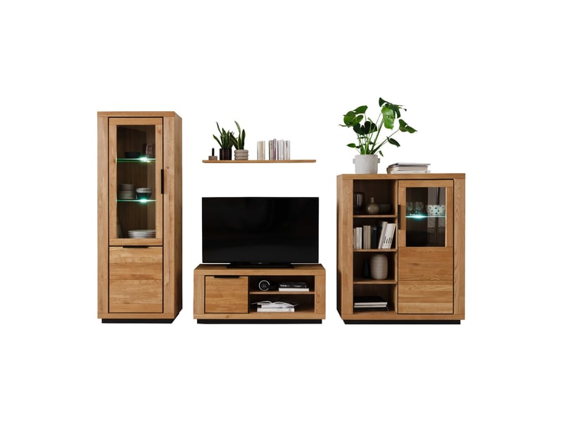  Meuble tv 1 porte et 2 niches ouvertes coloris chêne massif huilé - longueur 122 x hauteur 52 x profondeur 54 cm  - Conforama E
