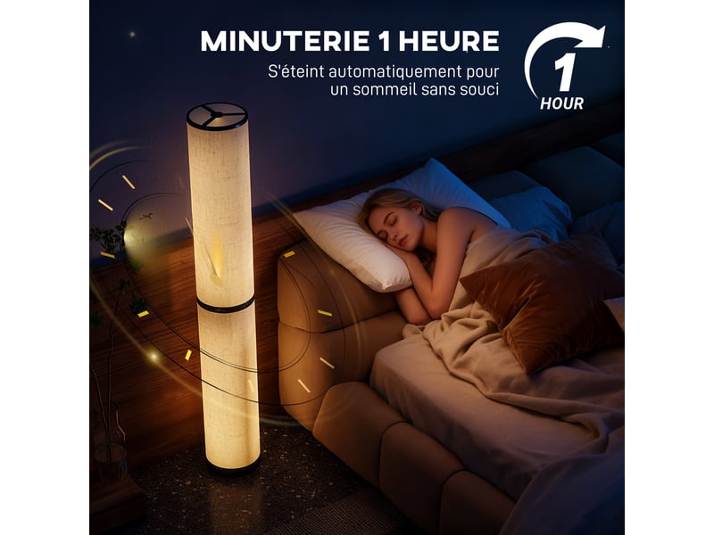  Lampadaire led, lampadaire sur pied salon à intensité variable, télécommande magnétique, beige,  20 x 135 cm  - Conforama W