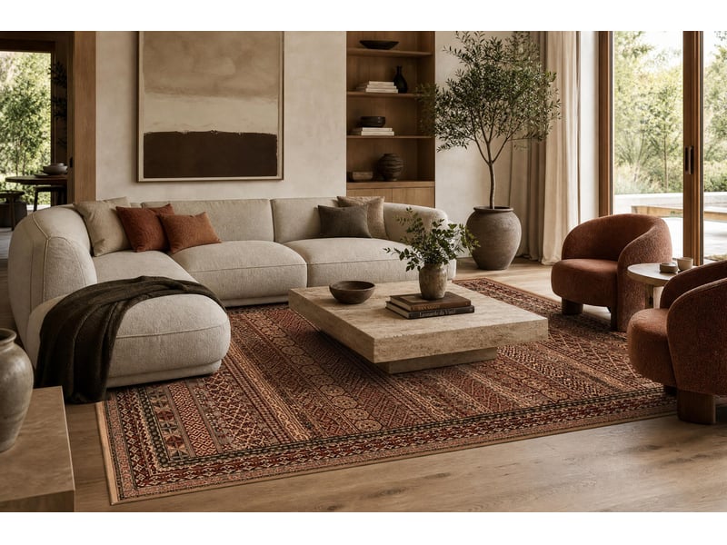  Tapis en laine kashqai 4334 100 oriental, cadre bordeaux   vert 135x200 cm  - Conforama D