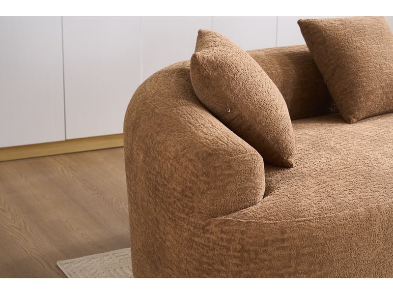 Canapé modulaire 4 places en chenille caramel, courbé, compact, livré en carton, sans montage, pour salon et appartement - Conforama E