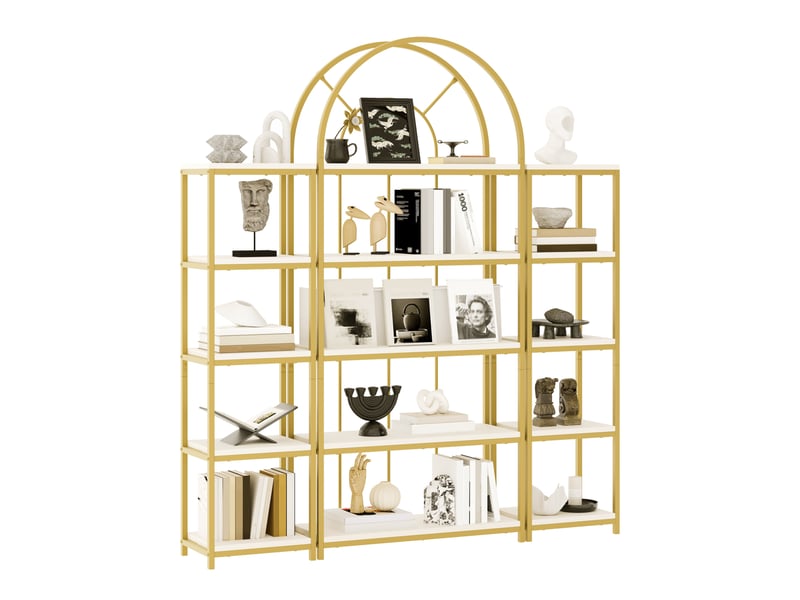  Bibliothèque modulable 163x30x184 cm doré et blanc, mdf et métal, 3 éléments avec design arqué  - Conforama A