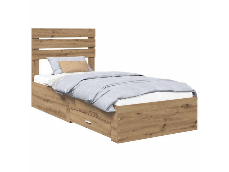  Lit simple- lit adulte -  cadre de lit chêne artisanal 90 x 190 cm bois d'ingénierie  - Conforama A