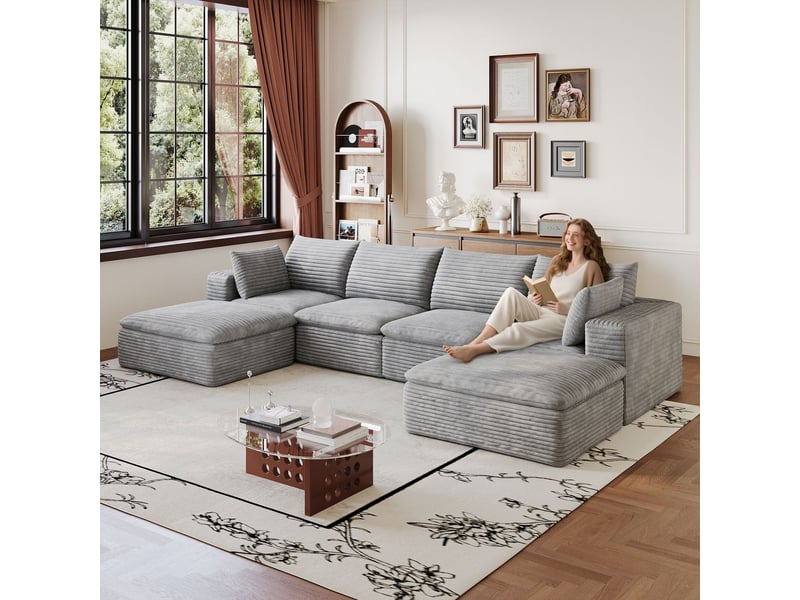  Canapé tissu côtelé design à double couche rembourrage amovible sans montage gris foncé  - Conforama B