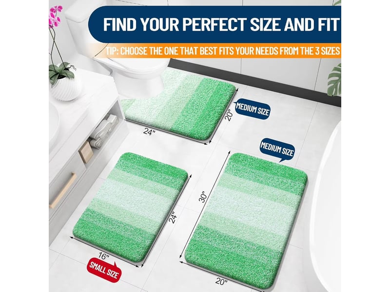  Tapis de bain en microfibre antidérapant - 24 x 36 pouces - vert  - Conforama B