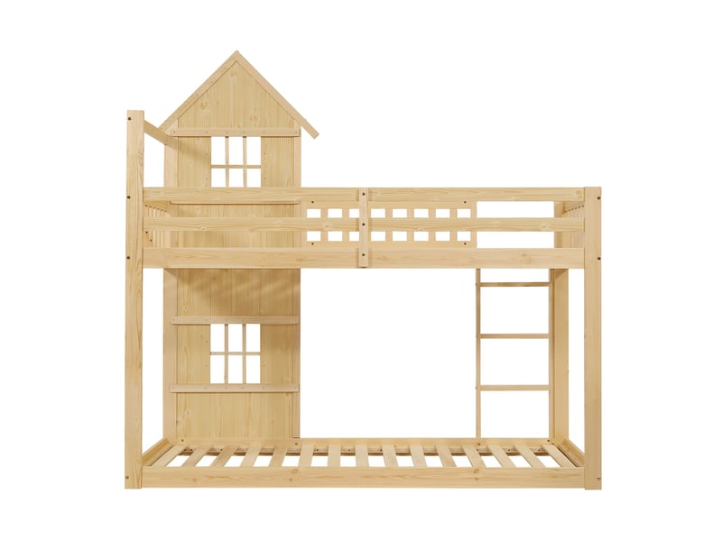  Lit superposé 90 × 200 cm forme maison avec escalier 3 marches, pinmdf, naturel IKSETERA TRADING LTD - Conforama W