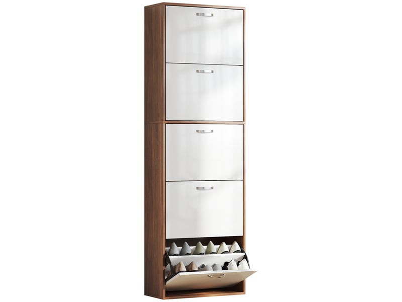  Meuble à chaussures fin en mdf blanc et marron avec 5 niveaux et 2 étagères par niveau dimensions 60x28x189 cm  - Conforama A