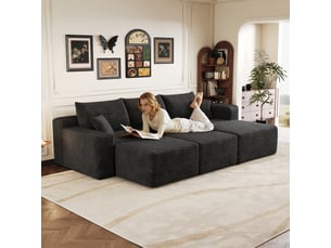 Canapé d'angle modulaire 3 places avec 2 poufs 241 x 151 x 58 cm, assise profonde, design nuage, livré monté, velours côtelé, noir