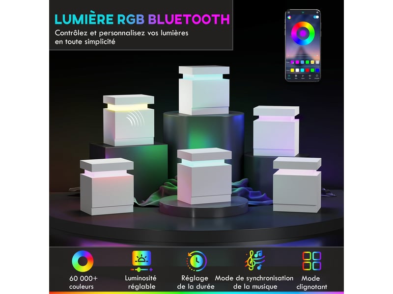  Table de chevet chambre 45 x 35 x 52 cm 2 tiroirs éclairage led réglable style moderne en panneau de particules blanc 21_0001561  - Conforama C