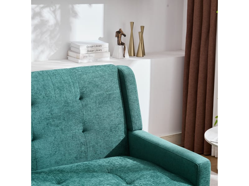  Banquette 2 places vert rétro, lin, pieds bois massif antidérapants, mousse haute densité, capitonnée, salonchambrebureau  - Conforama C