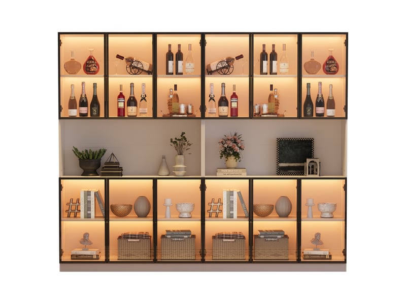  Vitrine 12 portes avec éclairage led en mdf et verre blanc 240 x 34 x 200 cm N625P384195196197W-2 - Conforama A