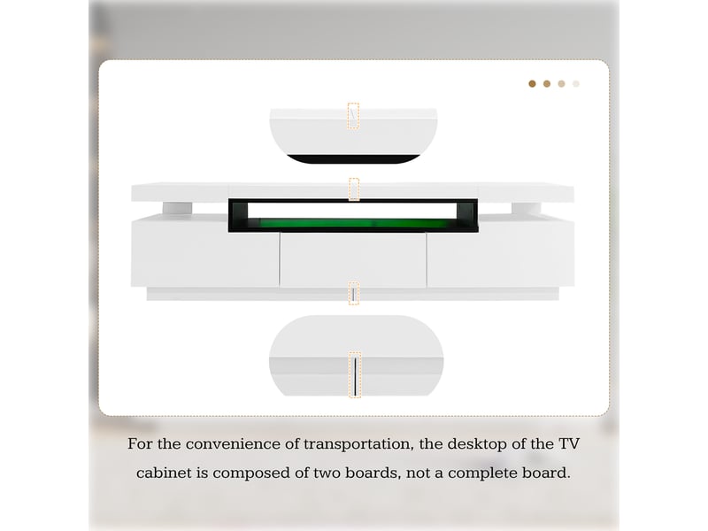 Meuble tv brillant et élégant blanc avec éclairage led 16 couleurs,espace pour télé 70 - 3 tiroirs,160l x 39p x 42h cm,blanc Façade Brillante,avec Lumière - Conforama R