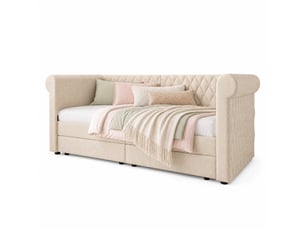 Lit avec rangement tcqpz 90 x 200 cm vintage en lin beige avec 2 tiroirs