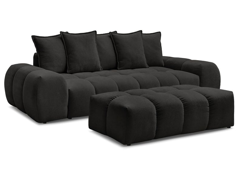  Bobochic canapé droit fixe 3 places everest tissu texturé avec pouf noir EVEREST - Conforama A