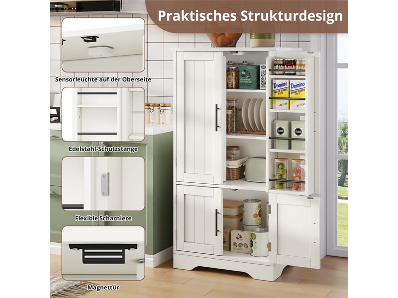  Buffet de cuisine blanc 120 cm avec éclairage led et rangements - design contemporain  - Conforama D