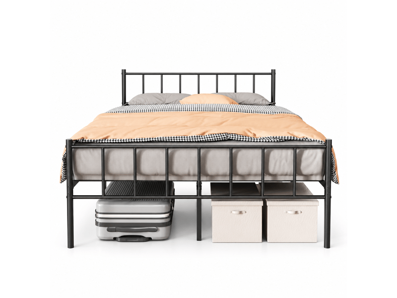  Lit 160x200 cm avec sommier à lattes métalliques, cadre de lit métallique robuste avec tête de lit, lit double, grand espace de rangement, montage facile, charge maximale 500 kg  - Conforama A