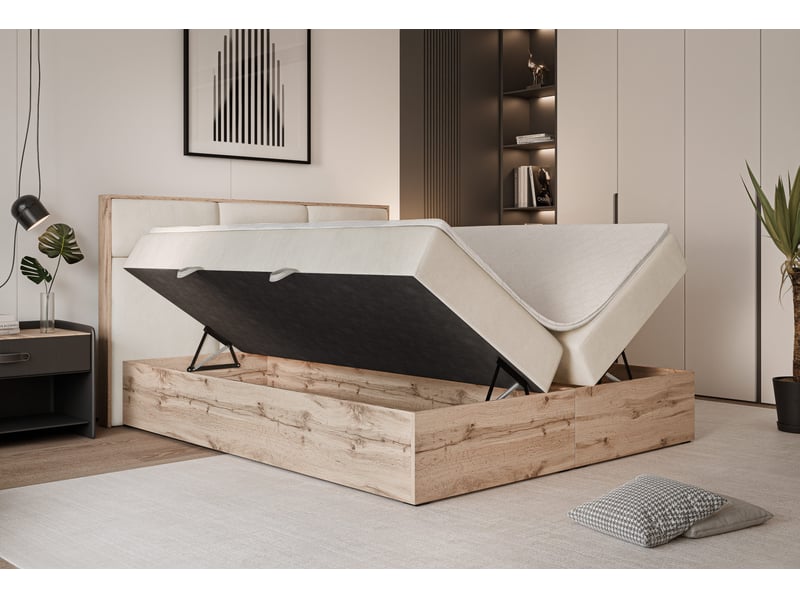  Lit coffre lavio - 120x200 cm - avec sommier et surmatelas - velours dense - crème LAVIO - Conforama C