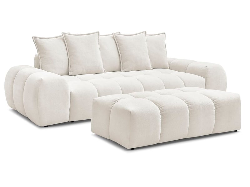 Bobochic canapé droit fixe 3 places everest tissu texturé avec pouf blanc EVEREST - Conforama A
