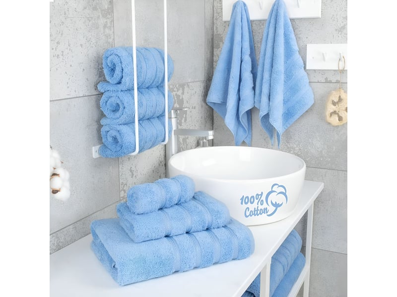 Serviette de bain - coton, lot de 6, bleu ciel  - Conforama B