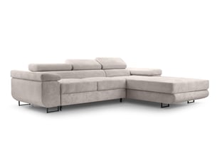 Canapé d'angle droit convertible <strong>AX LIVING </strong> <strong>Arborio</strong> 4 places Velours côtelé blanc avec coffre de rangement