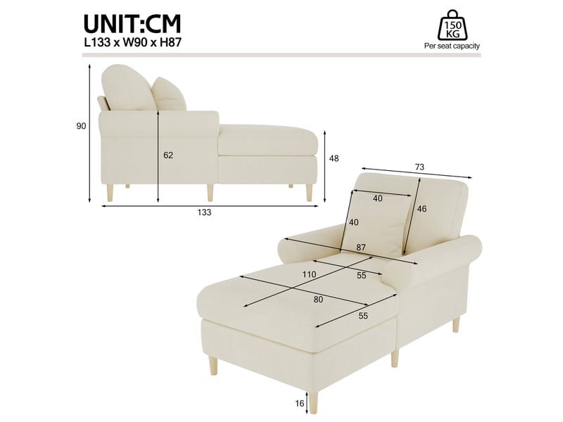  Fauteuil relax modenvie pliable en velours beige 133 x 87 x 90 cm  - Conforama C