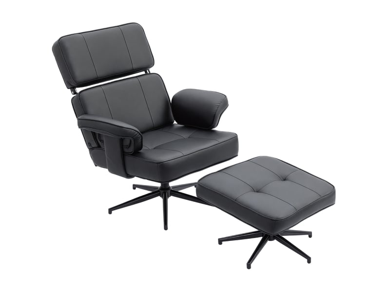  Fauteuil relax,91x79x89 cm,avec repose-pieds et têtière réglable,similicuir,noir  - Conforama A