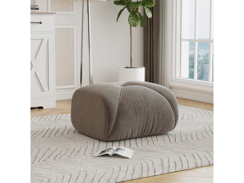  Canapé pouf 78x76 cm - repose-pieds modulable - mousse haute densité 32d - chenille - taupe  - Conforama D