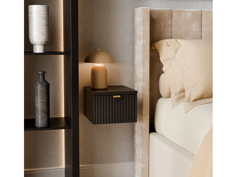  Table de chevet suspendue noire – étroite 25 cm, façade cannelée, pour petite chambre  - Conforama C
