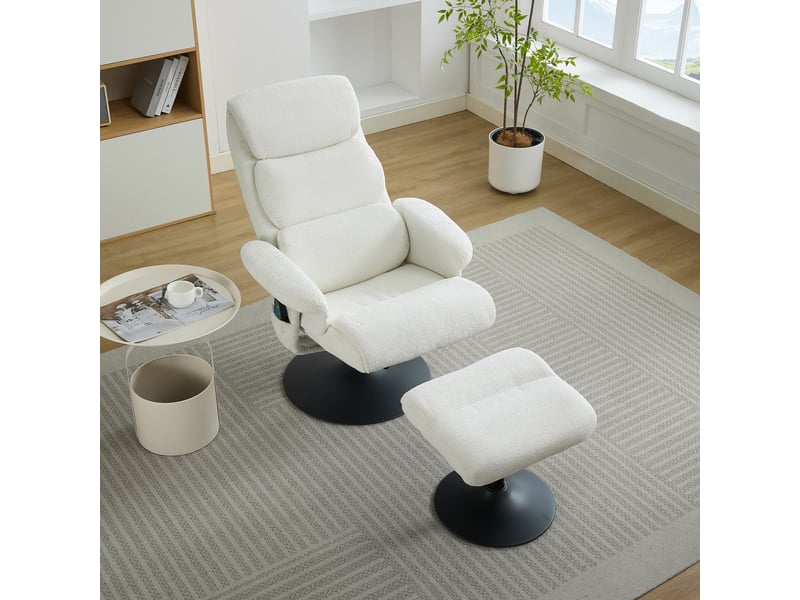  Fauteuil relax électrique tissu blanc avec repose-pieds fauteuil relax blanc - Conforama E