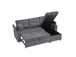 Canapé 3 places 212,5x136x86cm, porte-verres et ports usb-c, avec espace de rangement, confortable et tendre, velours côtelé gris carbone
