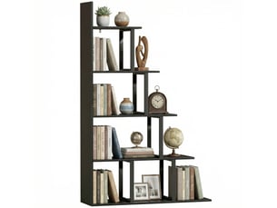 Étagère bibliothèque séparateur de pièce style industriel en escalier 5 étagères 102 x 30 x 160 cm coloris noir