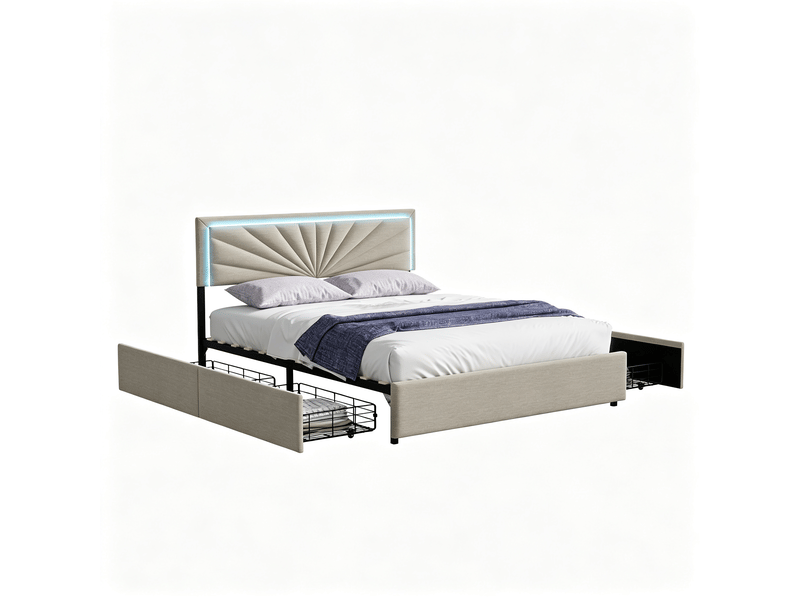  Lit 160 x 200 cm - led - usb - moderne - cadre de lit adulte 160x200 cm - velours - beige  - Conforama A