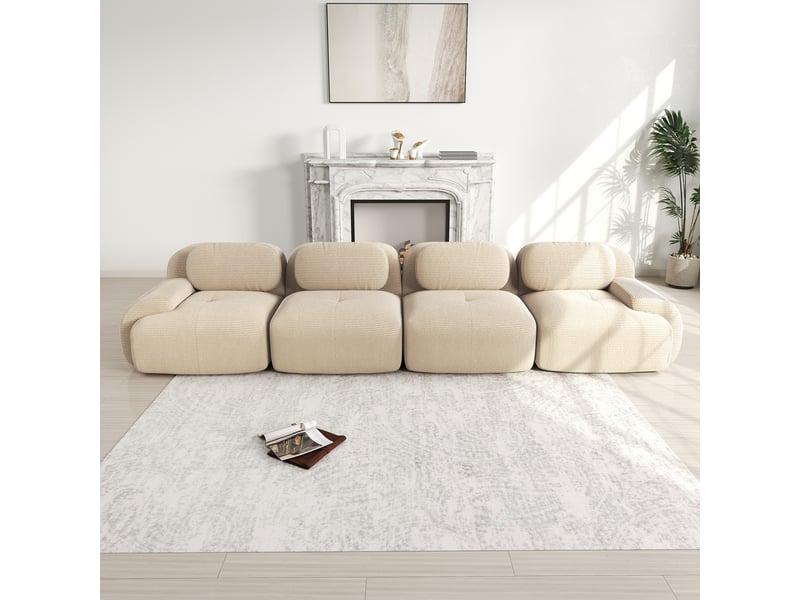Canapé modulable 4 places en velours côtelé beige, 388 x 103 x 70 cm, sans armature, sans montage, livré compressé, base antidérapante, pour le salon CARDUME ESTIVAL - Conforama B