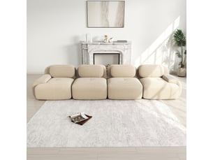 Canapé modulable 4 places en velours côtelé beige, 388 x 103 x 70 cm, sans armature, sans montage, livré compressé, base antidérapante, pour le salon