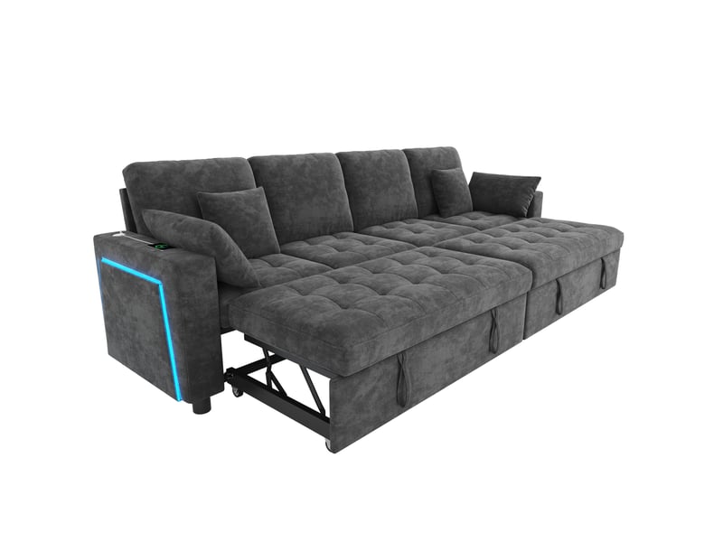  Canapé d'angle convertible 4 places 262,5 x 140 cm – gris – 2 couchages, led et dossier réglable  - Conforama A