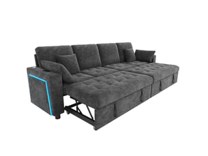 Canapé d'angle convertible 4 places 262,5 x 140 cm – gris – 2 couchages, led et dossier réglable
