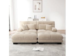 Canapé droit compressé fixe <strong>HAVRYA</strong> <strong></strong> 2 places Tissu taupe clair