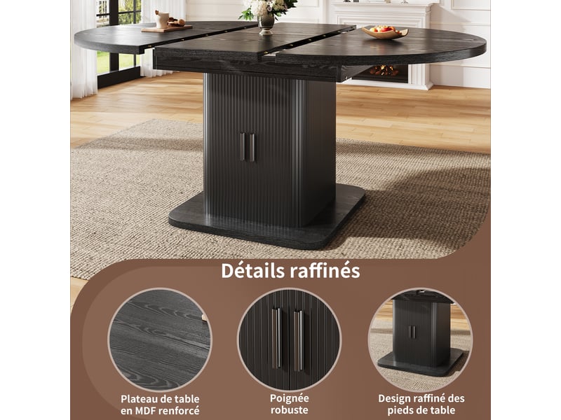 Table à manger ovale extensible,110x110x75 cm,avec rangement,mdf,noir - Conforama E