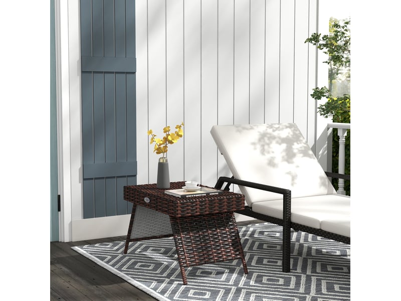 Table d'appoint de jardin pliable 60x41x41 cm marron en rotin, pour balcon, terrasse et camping  - Conforama B