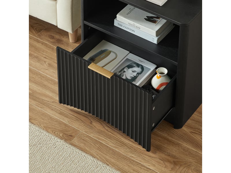  Table de chevet avec tiroir et compartiment fermé pour chambre en panneaux de particules 58×38×60 cm noire  - Conforama D