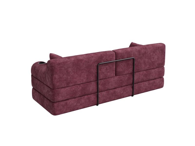  Canapé-lit 3 places 208x80x81 cm – rouge vin – dossier haut, 4 poches, 2 porte-gobelets, sans montage  - Conforama E